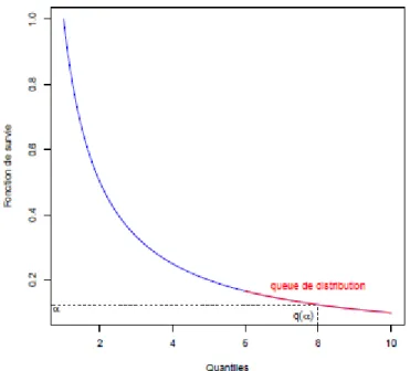 Figure 1.3.5 – Quantiles extrêmes et queue de distribution