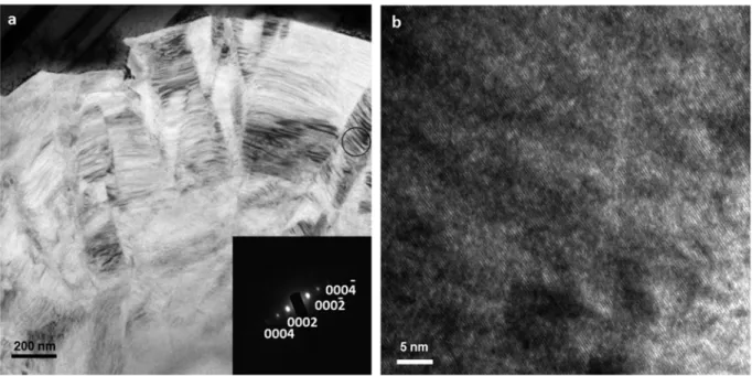 Fig.  2-a shows an enlargement of Fig. 1-b where it is seen that the outer zone of the nodule is  alike usual observations, with graphite consisting in radial sectors made up of block units with the  0002 direction of graphite nearly parallel to the nodule