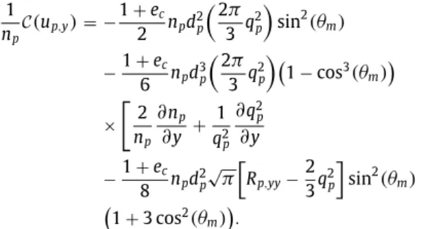 Fig. 13 the Eq. (31) is in better accordance with DSMC results. Following Grad (1949) and Jenkins and Richman (1985) , in  di-lute particulate ﬂows and using the molecular chaos assumption, the collision terms in particle kinetic stress tensor writes