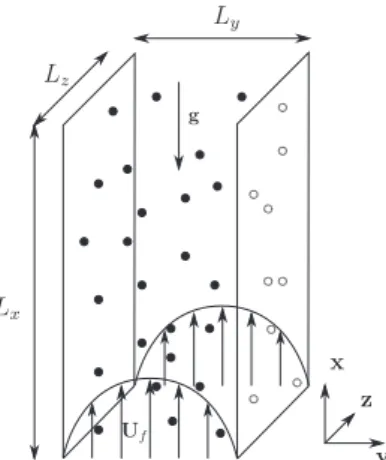 Fig.  1. Flow conﬁguration with L  x  = 240 mm, L  y  = 40 mm, and L  z  = 32 mm. 