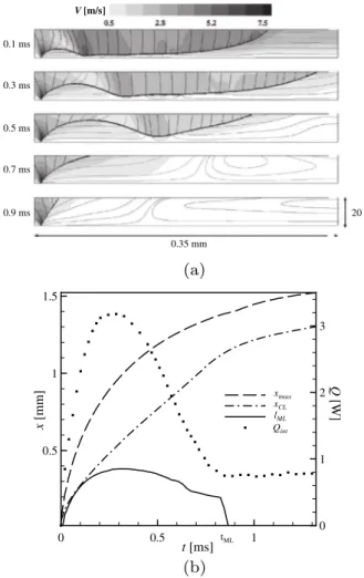 Fig. 8. Velocity fields and streamlines coloured by the axial velocity v y for five