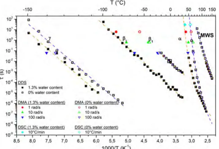 Table II. Parameters of the Arrhenius Fits a of the γ, β 1 , β 2 Relaxations and