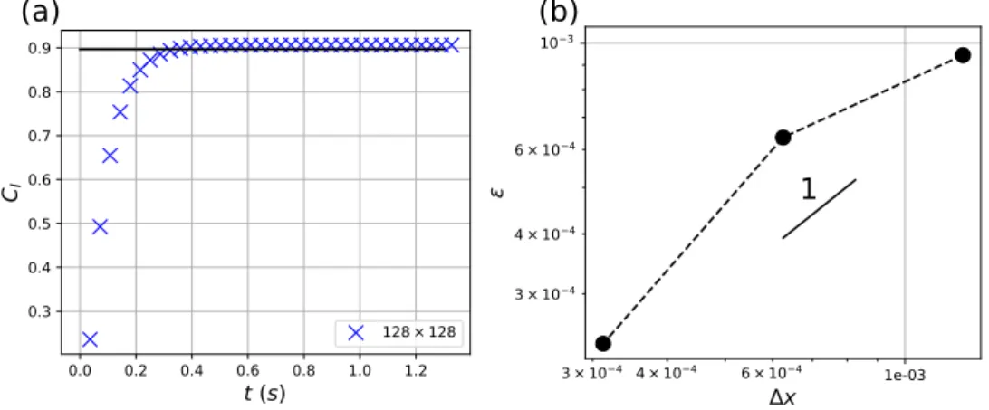 Figure 5.12: This figure refers to the validation test presented in section 5.2. (a) C I as a function of the time t