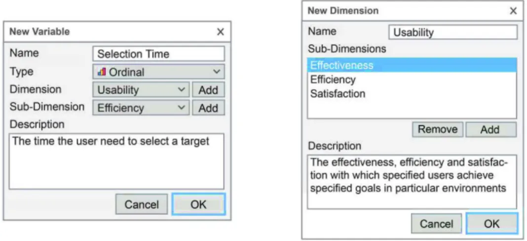 Fig. 5. Data declaration form (left) and dimension declaration form (right)