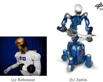 Figure 1.6: Two upper humanoids, left: Robonaut is developed by NASA/JPL [14]. Right: Justin is developed by DLR