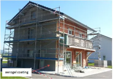 Fig. 3.13: The experimental test house while the aerogel-based coating being applied on its exterior facades