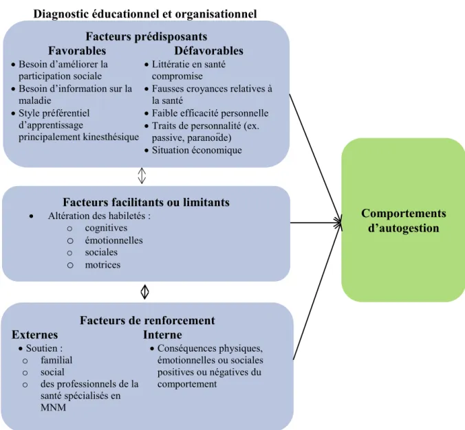 Figure  1.  Facteurs  susceptibles  d’influencer  les  comportements  d’autogestion  des  personnes avec la DM1 