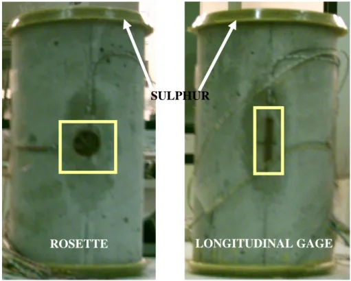 Figure 4-8. Location of the strain gages on a 11 ×22 cm mortar  samples.