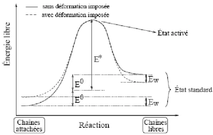 FIG. 1.39: Variation d’énergie d’activation avec ou sans déformation imposée [Lau et 