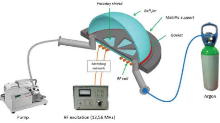 Fig.  1.  Schematic of the experimental setup comprising gas management and  RF plasma ignition systems