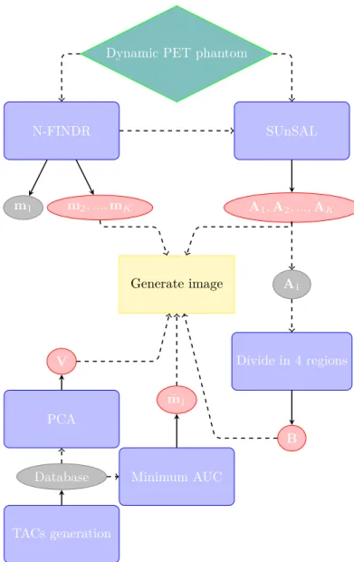 Figure 3.7.: Synthetic image generation scheme. The red ellipses constitute the ground truth data used for quantitative assessment.