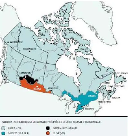 Figure 1.2 : Utilisation de l’eau et débit fluvial disponible au Canada 