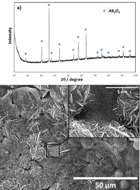 Fig. 4 (a) XRD patterns obtained at room temperature and (b) SEM analysis of the precursor oxide pellet after SPS treatment at 900 C.