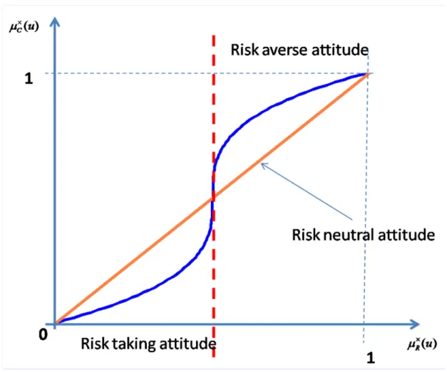 Figure 6:  shapes of classifying function taking into account risk attitude
