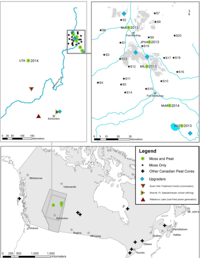 Figure 1. Map showing the locations of the peat cores described in the text (McK, JPH4, MIL, McM, ANZ and UTK) as well as the year of collection