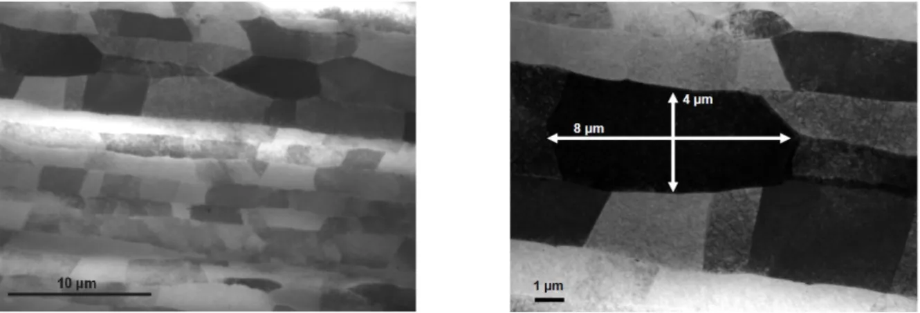 Figure  1.2  : Observation de  la structure granulaire d’une tôle en 2198-T8 laminée par  Microscope Électronique en Transmission (MET) dans le plan T-S