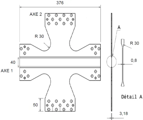 Figure 2.5 : Éprouvette cruciforme dimensionnée pour valider le modèle de comportement  mécanique et étudier le joint soudé en fatigue multiaxiale