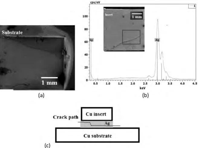 Fig. 12. Analysis of failure faces of the Cu-Cu assemblies performed using sintering of Ag nanoparticles