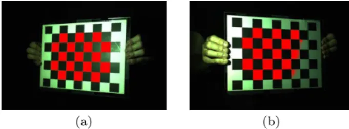 Fig. 4 Two out of the q poses of the Lambertian planar calibration pattern used for the photometric calibration of the LEDs