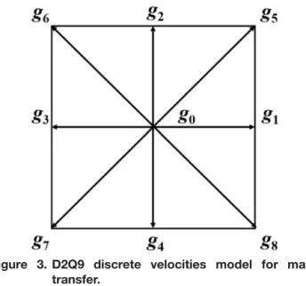Figure 4. Concentration distribution on a fluid–solid boundary of D2Q9 lattice.