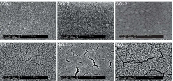 Fig. S4 SEM images for WO 3  and NiO films.