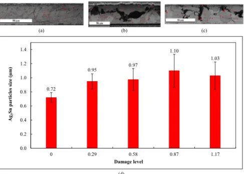 Fig. 14. Ag 3 Sn particles identiﬁcation for a damage level of (a) 0, (b) 0.58, and (c) 1.17