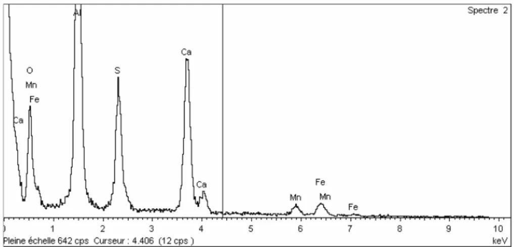 Fig. 2.4 – Spectre de composition chimique de l’inclusion d’aluminate de calcium et de sulfure