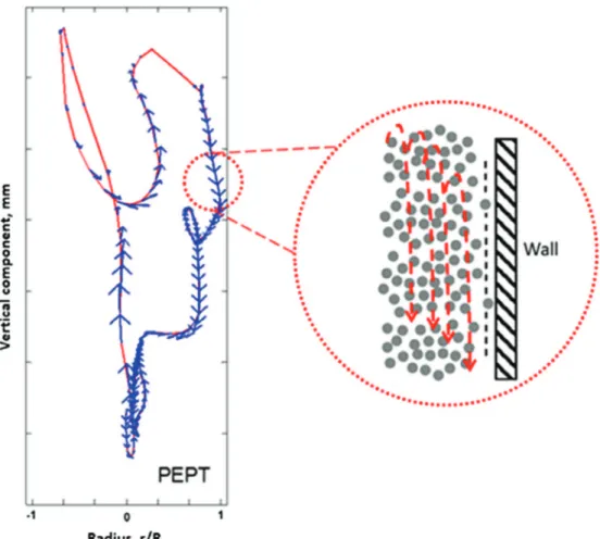 Fig. 4. Schematic representation of the stream of particles mechanism for an upward dense particle suspension.