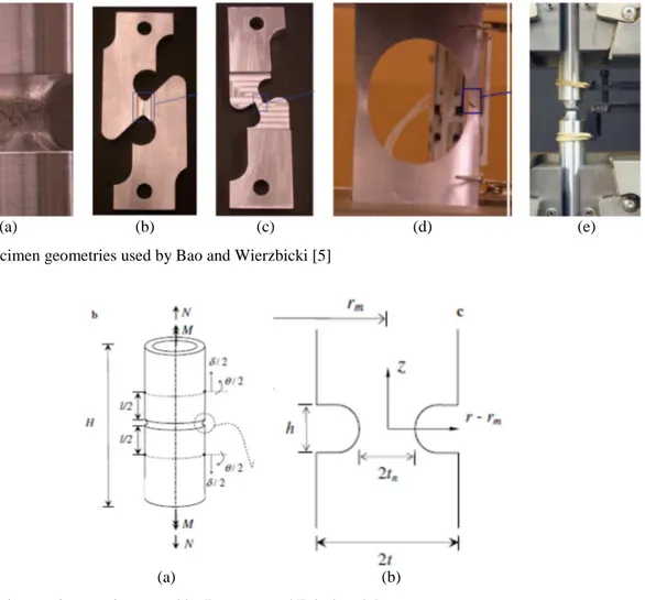 Fig. 0-4 Specimen geometries used by Bao and Wierzbicki [5] 