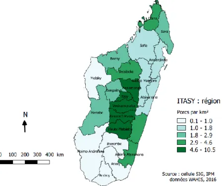 Figure 8 : Répartition de la population de porcs à Madagascar