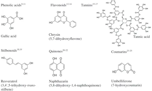 Figure 1. Major groups of plant-derived antimicrobial phenolics, chemical structures and examples