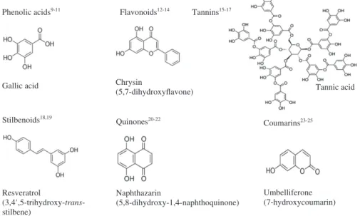 Figure 1. Major groups of plant-derived antimicrobial phenolics, chemical structures and examples