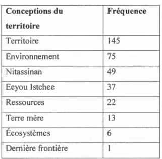 Tableau 4.5  Co n cept i o n  du  territoire  4.2.3.  Le discour s  sur  le droit 