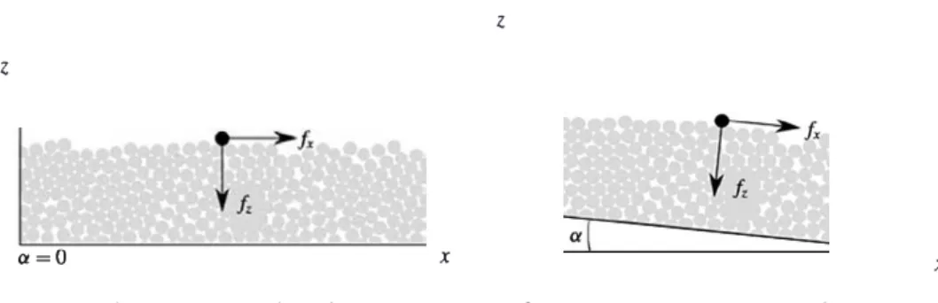 FIGURE  1.  (Colour  online)  Schematic  slope  influence  on  a  particle  at  the  top  of  the 