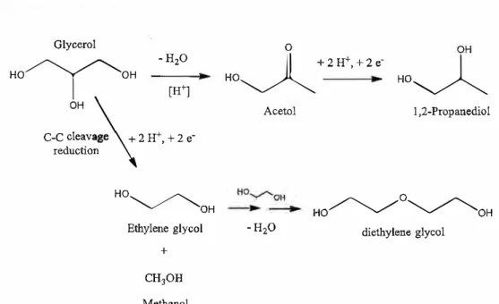 Fig. 8.  Proposed reaction mechanism for the electroreduction of glycerol 