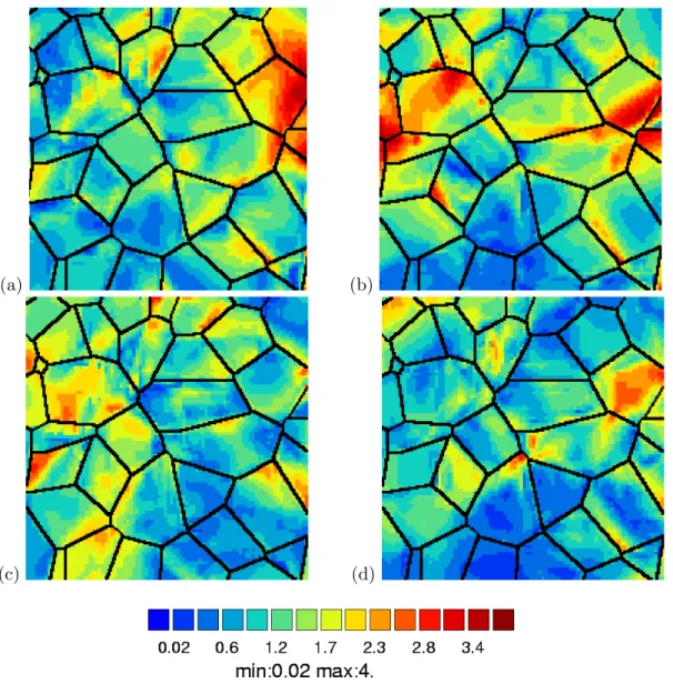 Fig. IV.5 – Lattice rotation distribution maps (unit degrees) for four different environments in the third direction.