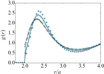 Fig. 1. Colloid-colloid radial distribution function obtained for Z = 80, a = 37.5 nm, φ = 0.3682, κa = 1.3444