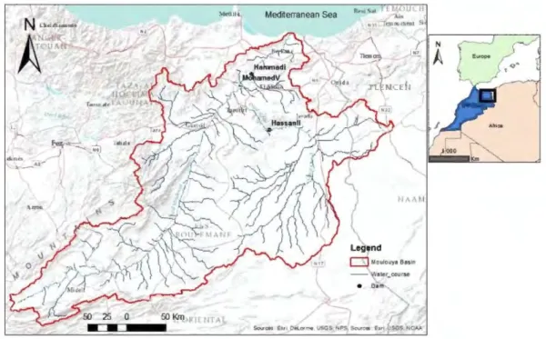 Figure 17. Localisation du bassin versant de la Moulouya et de ses barrages. 