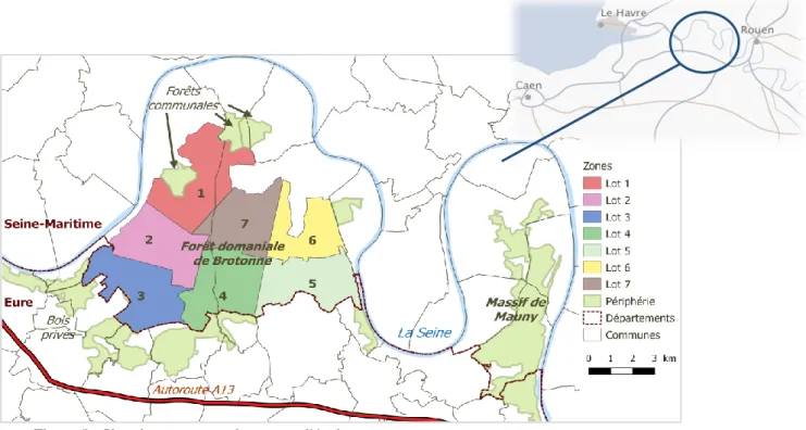 Figure 5 - Situation et zonage du secteur d'étude. 
