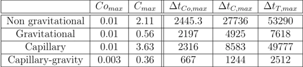 Table 3.2: Limits for Co max and C max parameters and maximum time-step allowed on