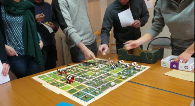 Figure 2.  Photo of the board game during a game session, Mont Lozère, March 2018 