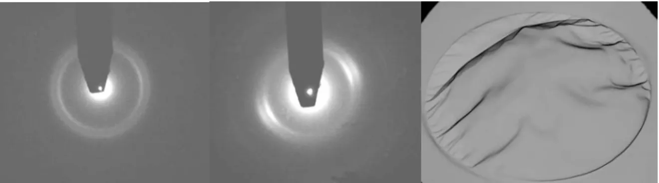 Figure 2.21. : Clichés de diffraction électronique et aspect de la coupe transversale, FHP