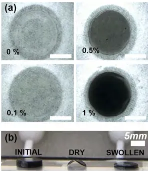 Figure 1. Visual characterization of hydrogel nanocomposite device. a) Mac- Mac-roscopic visualization of CTRL-AG hydrogel (agarose alone, 0% CNTs), 0.1 wt
