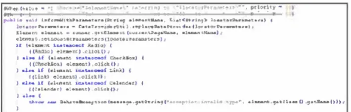 Figure 1 S  Behavior  "chooseRefferingTo"  being structured as a Java method  The  Presentation  component  includes  the  MyPages  Java  Class that makes the mapping between abstract UI elements of  the ontology  and the concrete/final UI componen
