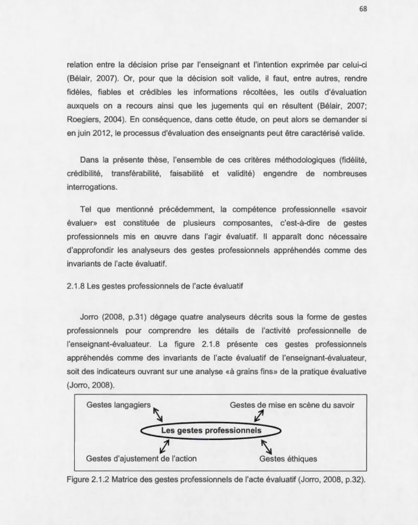 Figure 2.1 .2  Matrice des gestes professionnels de  l'acte  évaluatif (Jorro , 2008 , p.32) 