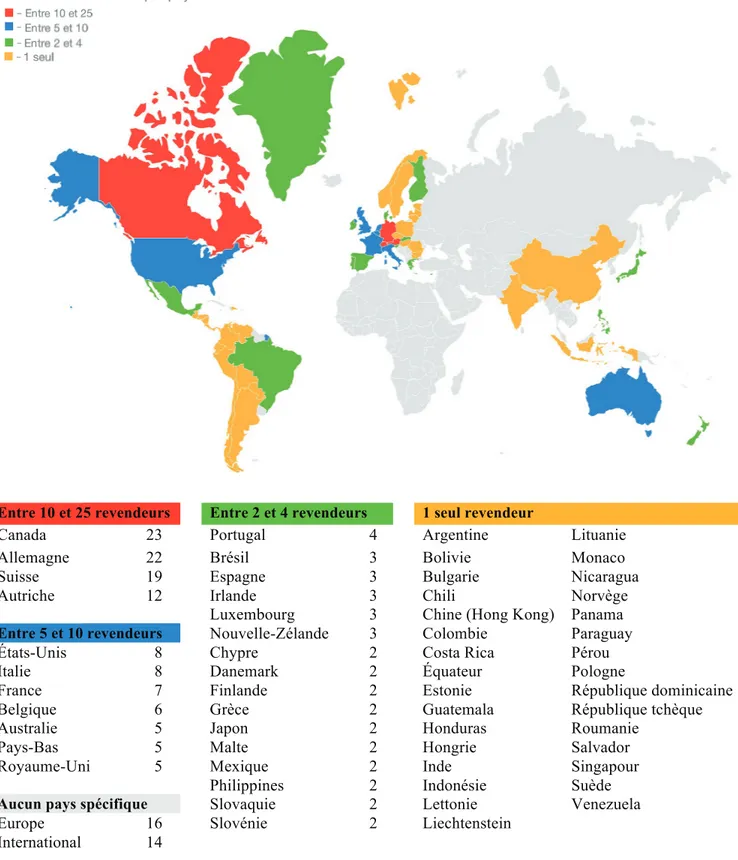 Figure 18. Réseau de distribution de l’Entrepôt numérique : nombre de revendeurs par pays 