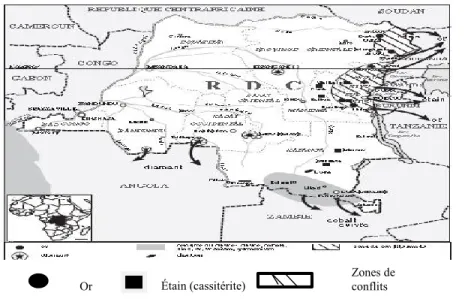 Figure A.3 : Gites de principaux minéraux  au Nord- Kivu (modifiée de :  Jacquemot, 2009) 