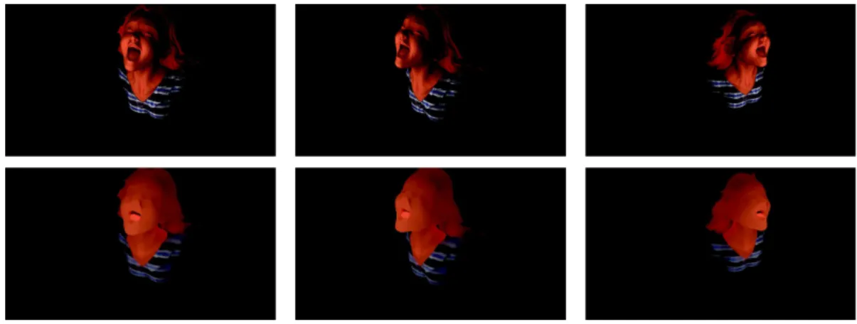 Fig. 5. Same tests as in Fig. 4 , with a single extended light source, but the shirt has now a non-uniform albedo