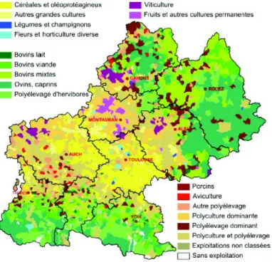 Figure 3.2 – Orientation technico-économique des communes de Midi-Pyrénées (Agreste, 2013)