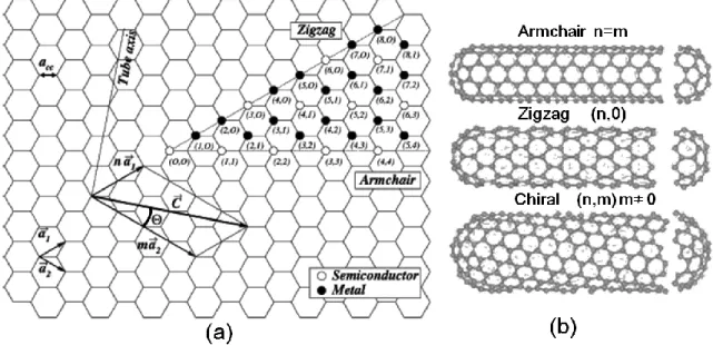 Figure 3.4. Chiral vector    and chiral angle  θ  definition for a (2,  4)  nanotube  on  graphene  sheet